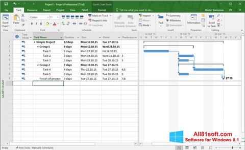 Skærmbillede Microsoft Project Windows 8.1