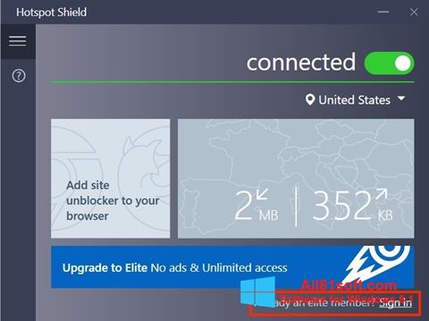 Skærmbillede Hotspot Shield Windows 8.1