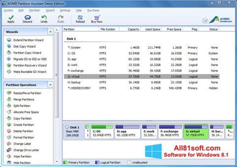 Skærmbillede AOMEI Partition Assistant Windows 8.1