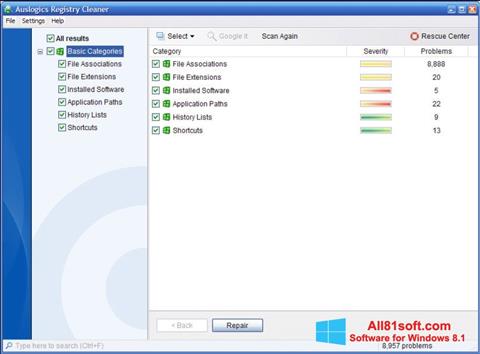 Skærmbillede Auslogics Registry Cleaner Windows 8.1
