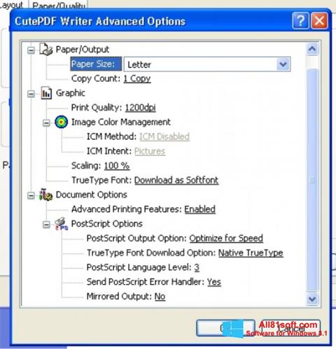 Skærmbillede CutePDF Writer Windows 8.1