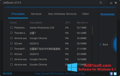 Skærmbillede JetBoost Windows 8.1