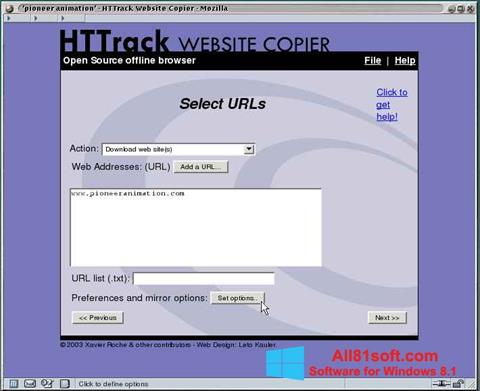 Skærmbillede HTTrack Website Copier Windows 8.1