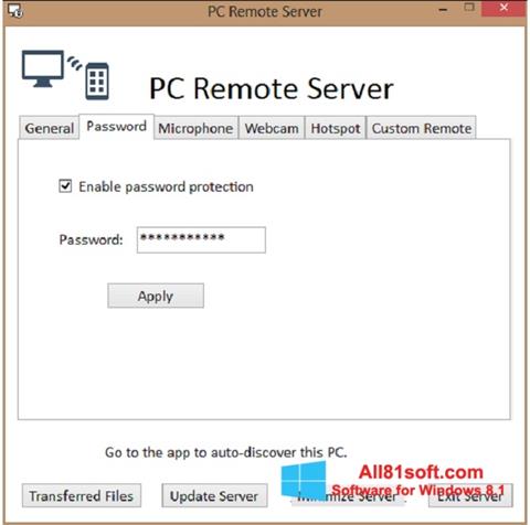 Skærmbillede PC Remote Server Windows 8.1