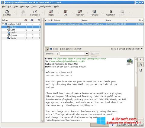 Skærmbillede Claws Mail Windows 8.1
