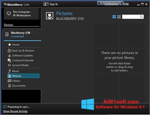 Skærmbillede BlackBerry Link Windows 8.1