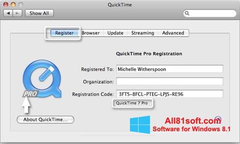 Skærmbillede QuickTime Pro Windows 8.1