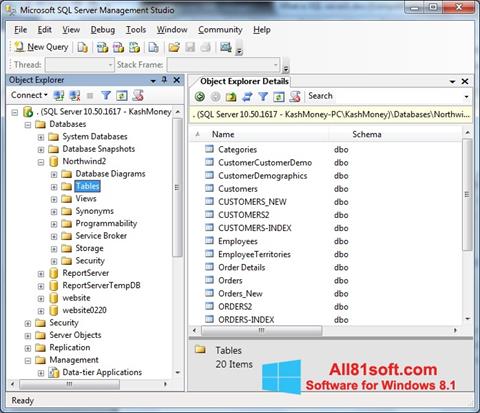 Skærmbillede Microsoft SQL Server Windows 8.1