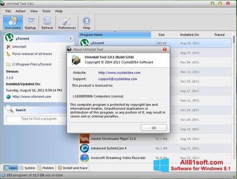 Skærmbillede Uninstall Tool Windows 8.1