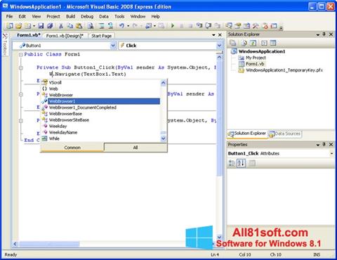 Skærmbillede Microsoft Visual Basic Windows 8.1