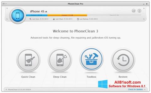 Skærmbillede PhoneClean Windows 8.1