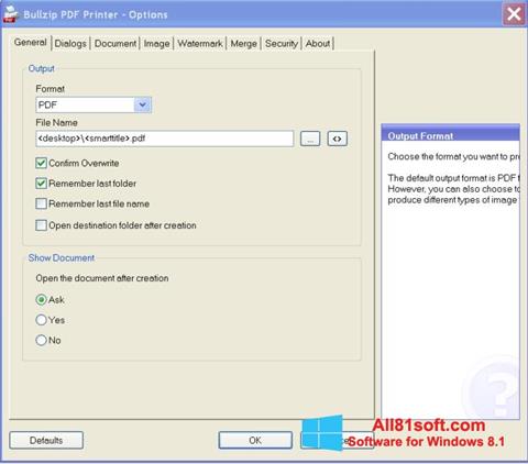 Skærmbillede BullZip PDF Printer Windows 8.1
