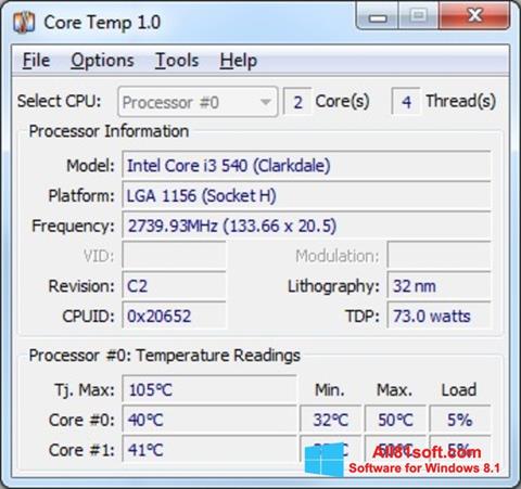 Skærmbillede Core Temp Windows 8.1