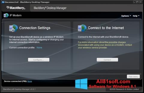 Skærmbillede BlackBerry Desktop Manager Windows 8.1