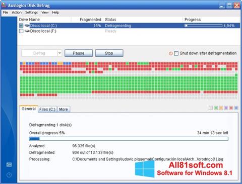 Skærmbillede Auslogics Disk Defrag Windows 8.1