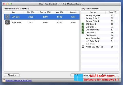 Skærmbillede Macs Fan Control Windows 8.1