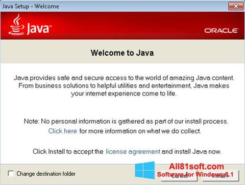 Skærmbillede Java Runtime Environment Windows 8.1