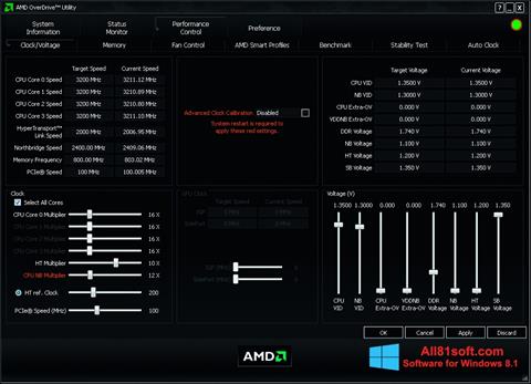Skærmbillede AMD Overdrive Windows 8.1